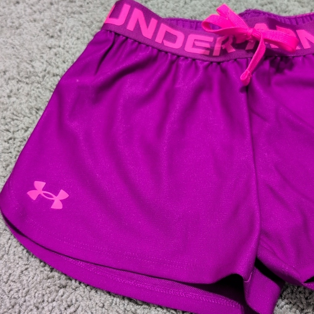 Under‎ Armour Girls Purple Running Workout Exercise Shorts Size Medium New - Picture 2 of 6